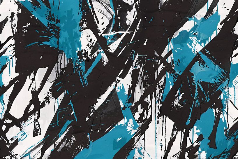 Abstrakte Dynamik in Schwarz, Weiß und Blau von Imperial Art House