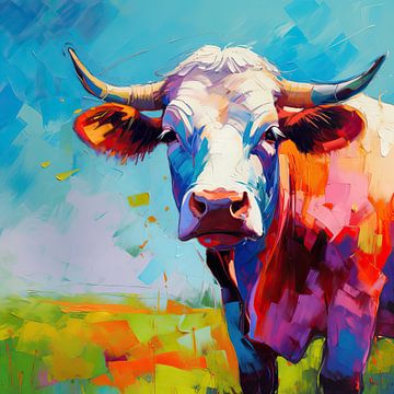 Abstract Cow in Bright Colours by De Mooiste Kunst