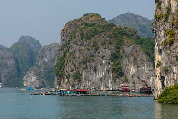 Drijvend dorp in Ha Long Bay van Roland Brack