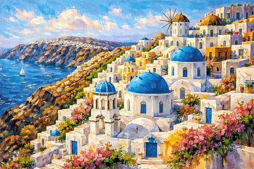 Santorini in Griekenland schilderij.
