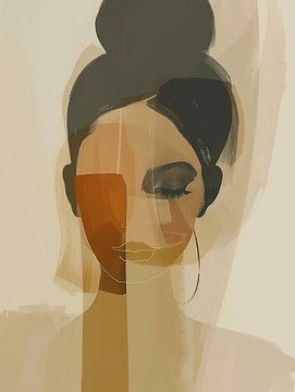 Portrait moderne et abstrait dans les tons de terre sur Carla Van Iersel