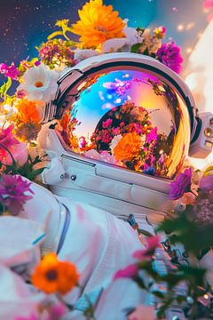 Astronautenhelm vol bloemenpracht van Poster Art Shop