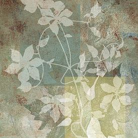 Moderne Abstracte Clematis Rank in Groen tinten op 'Grungy' achtergrond van Behindthegray