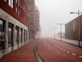 A misty street scene in Leidsche Rijn