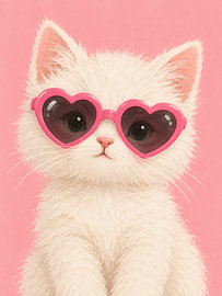 Chaton tout doux avec des lunettes de soleil en forme de cœur sur Thomas burnet