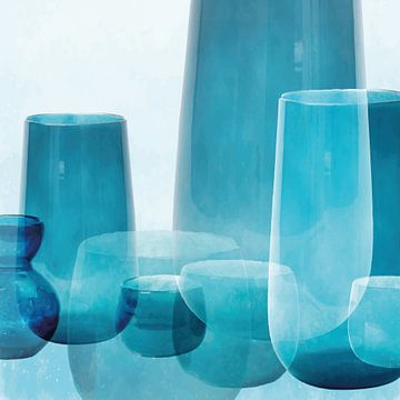 Vazen en schalen, mediterraan glas in transparante blauwtinten