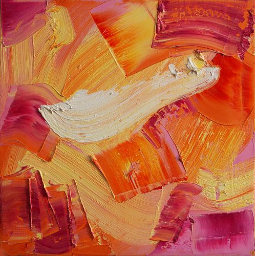 Abstract olieverfschilderij, Oranje, Geel, Wit, Roze, Paars 