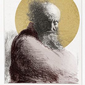 Gravure d'un vieil homme avec feuille d'or sur Affect Fotografie