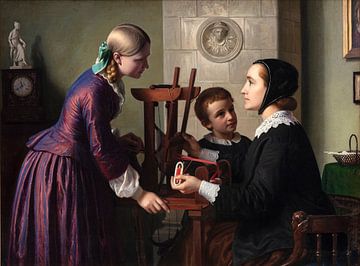 Constantin Hansen, A housemother at her loom talks to two children, 1859 by Atelier Liesjes