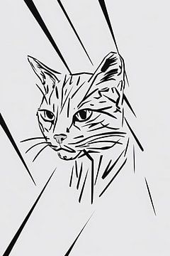 Minimalistische zwart-witte kat in lijnen van De Muurdecoratie