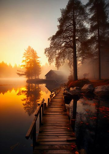 Zonsondergang in het stemmige meer