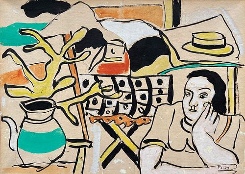 Fernand Léger.  Een brunette en een gele plant