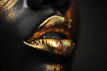 Zwarte Achtergrond met Gouden Lippen van De Muurdecoratie