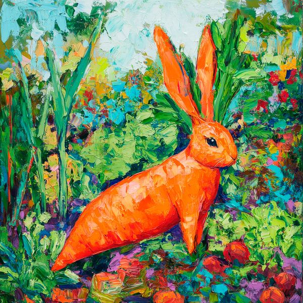 Karottenhase im bunten Garten von Poster Art Shop
