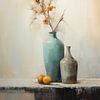Peinture bouquet sec vase bleu pastel et gris sur Ellen Reografie