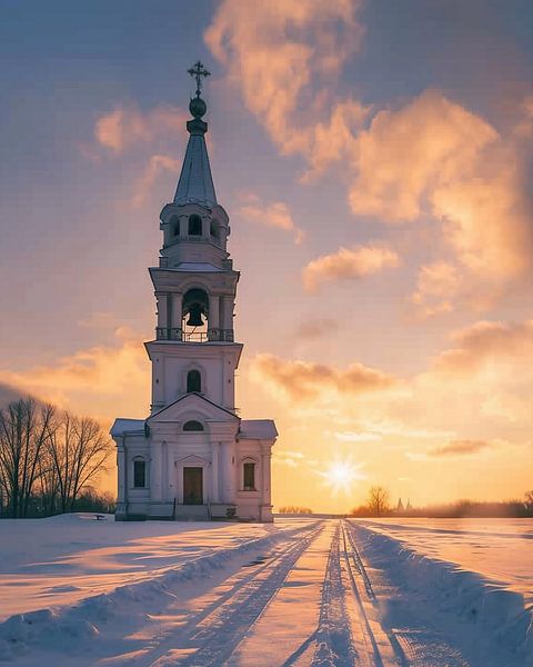 Kirche erstrahlt im Schein von fernlichtsicht