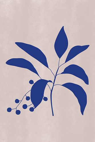 Art botanique moderne. Plante avec baies en bleu sur vieux rose