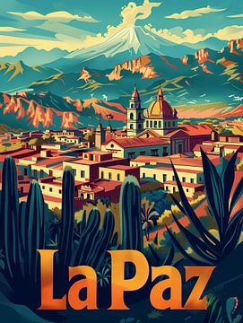Majestät der Berge: La Paz Retro Stadtbild Kunst von Travel Shop