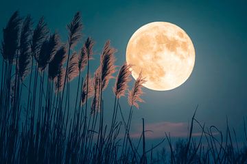 Maanlicht en riet van Poster Art Shop