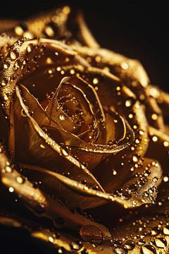 Gouden roos met glinsterende dauwdruppels close-up van Art & Soul Creations