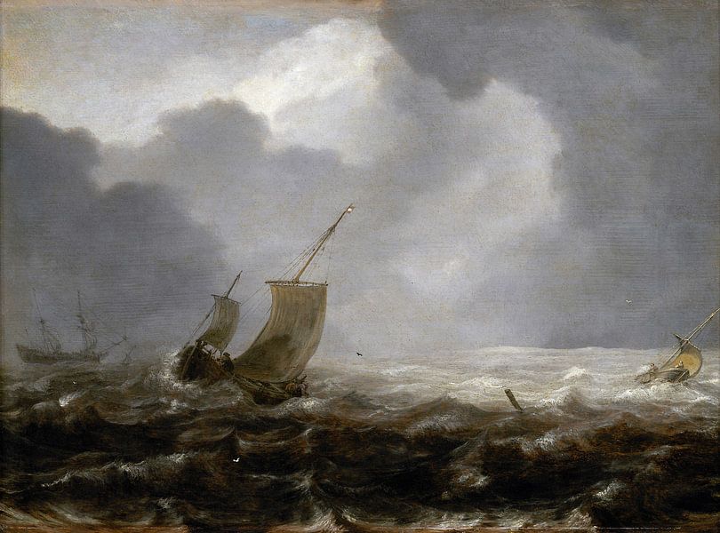 Ein Fischerboot an einem windigen Tag, Jan Porcellis von Meisterhafte Meister