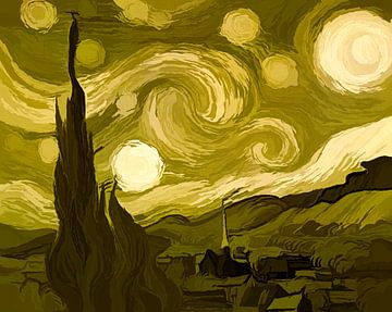 Sterrennacht - Vincent van Gogh green edition van Digital Art Studio