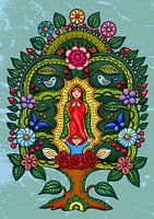Mexican tree of life with flowers, birds and butterflies