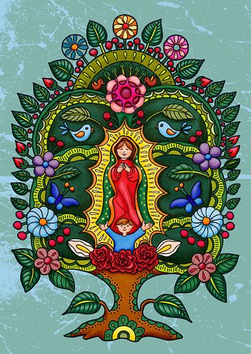 Arbre de vie mexicain avec fleurs, oiseaux et papillons
