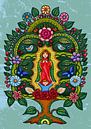 Mexican tree of life with flowers, birds and butterflies by Colette van der Wal thumbnail