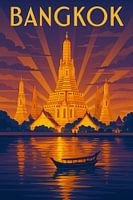 Bangkok Golden Glow - Art Deco Wat Arun Poster