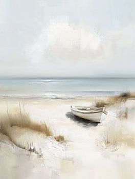 Boot am Strand – Modernes Küsten Design in Pastell