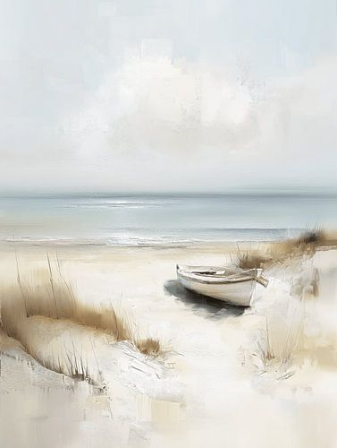 Boot am Strand – Modernes Küsten Design in Pastell