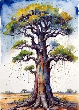 Brutaler Aquarell-Baobab-Baum - Ausdrucksstarke Natur-Kunst