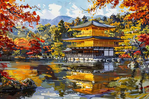 Japanse architectuur schilderij