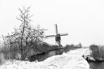 Broekmolen in winters landschap