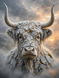 Kintsugi Highlander with golden cracks by Henk Egbertzen