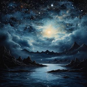 Univers avec des montagnes de bleu