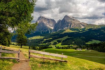 Italien Dolomiten, Blick auf den Platz und den Langkofel von Peter Roovers