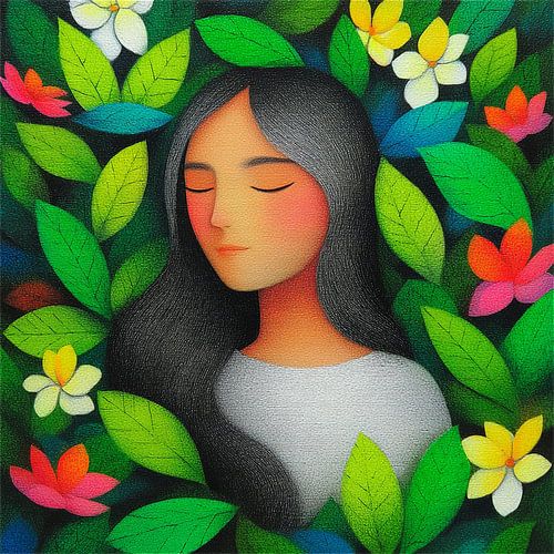 Vrouw in harmonie - Bloemenstilte