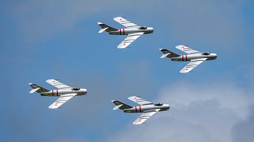 Formatie Mig-17F Fresco jachtvliegtuigen.