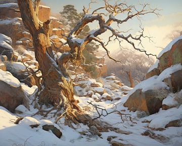 Winter Landschap Boom van Blikvanger Schilderijen