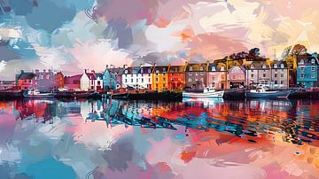 Scottish fishing port at sunset by Jan Bechtum