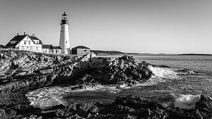 Leuchtturm Portland Head Light in Schwarz und Weiß