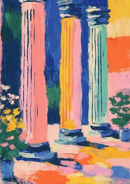 Drie kolommen in kleur in abstracte ruimte van Niklas Maximilian