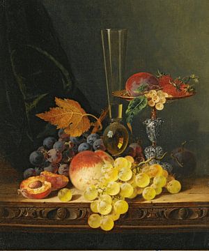 Stilleben mit einer Tazza, Obst und einem Weinglas, Edward Ladell