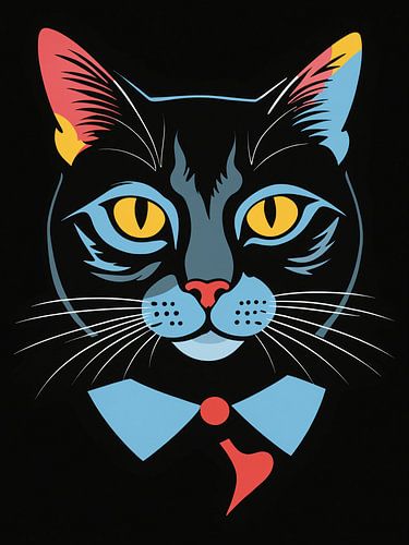 Elegant Meow – kleurrijk kattenportret met vlinderstrik