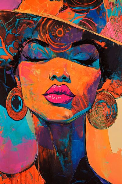Portraitiste colorée avec chapeau et boucles d'oreilles par Poster Art Shop