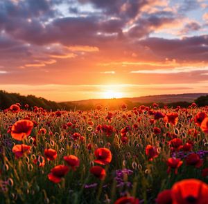 Blick über ein Feld mit Mohnblumen