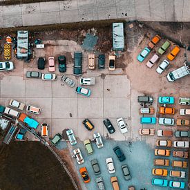 Topview of Trabant cars in Berlin by Rob Berns