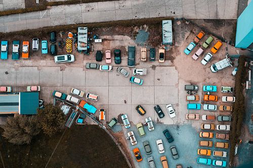 Topview of Trabant cars in Berlin